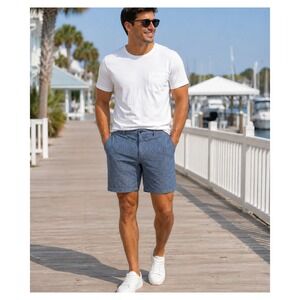Levi Strauss Linen Blend Walking Shorts Mens Size 40 Blue Chambray